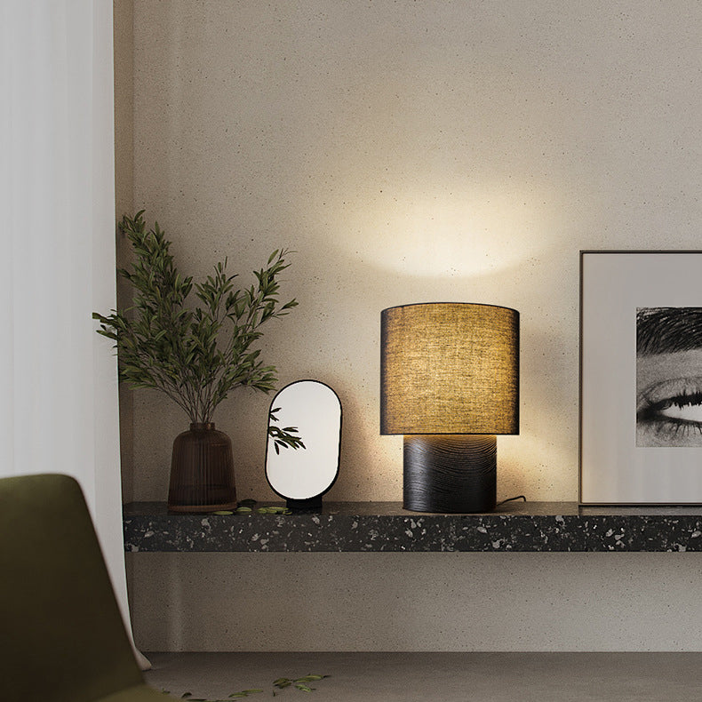 Farmhouse Cylinder Wood Fabric Table Lamp