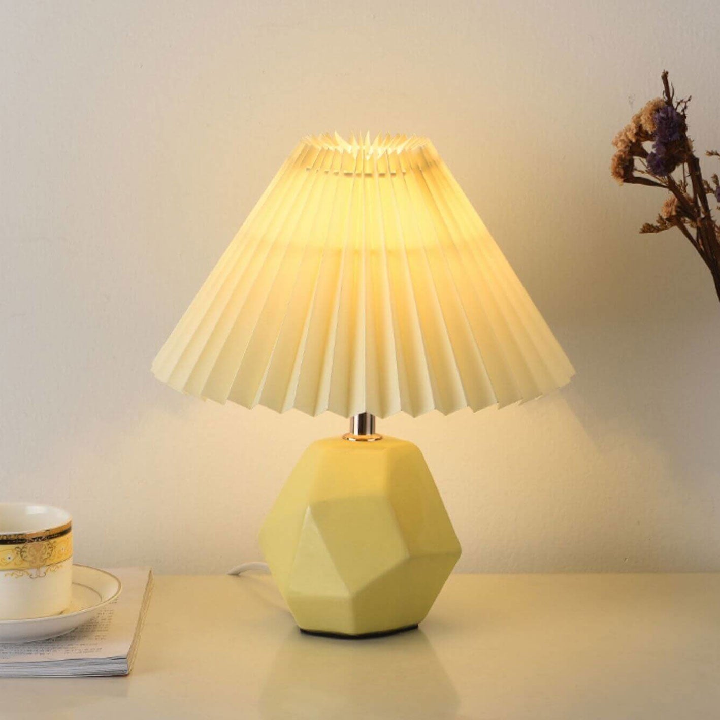 Milk Yellow Pleated Geometric Table Lamp