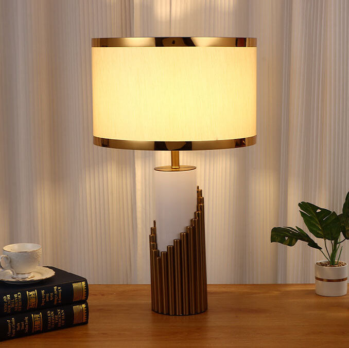 Fabric Lampshade Metal Cylindrical Table Lamp