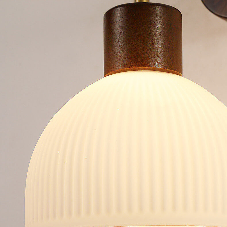 Solid Wood Glass Semicircle Wall Lamp