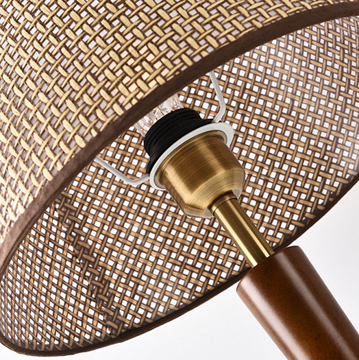Fabric Round Wood Metal Table Lamp