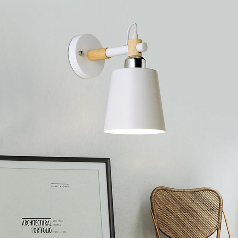 Cylindrical Wooden Iron Bedroom Wall Lamp