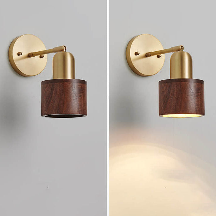 Copper Walnut Round Wall Lamp
