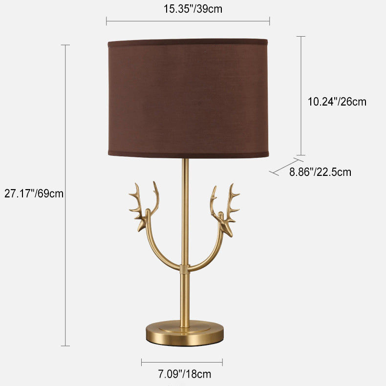 Fabric Brass Cylinder Deer Table Lamp