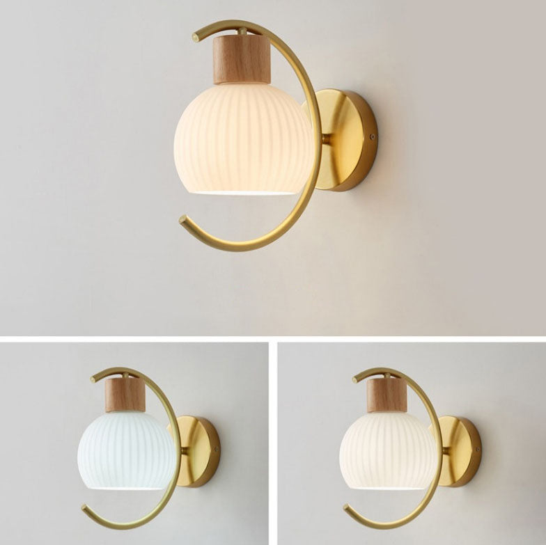 Round Solid Wood Striped Wall Lamp