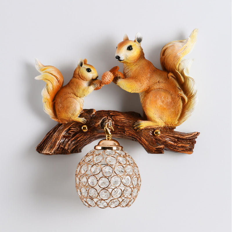 Squirrel Resin Crystal Bedroom Wall Lamp