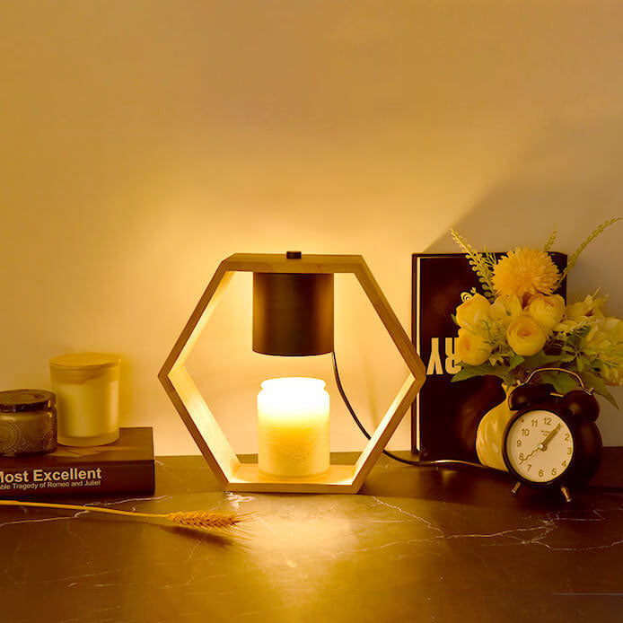 Wood Hexagonal Melting Wax Table Lamp