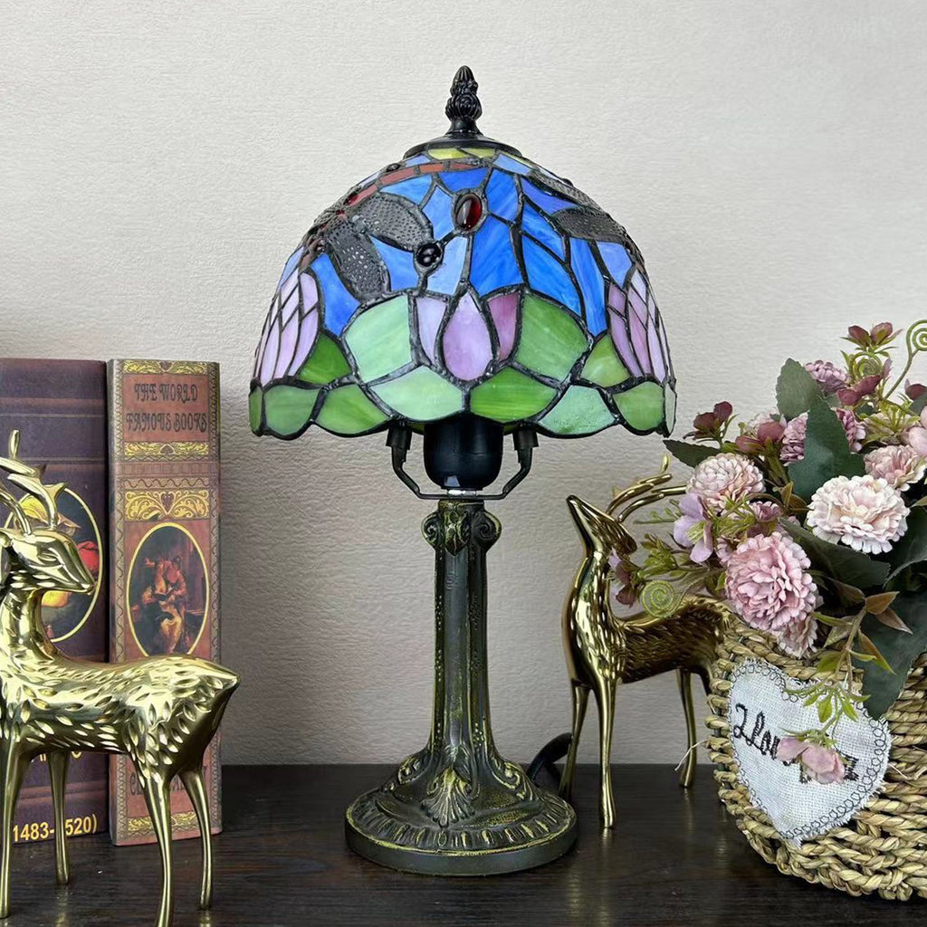 Alloy Glass Dome Flower Table Lamp