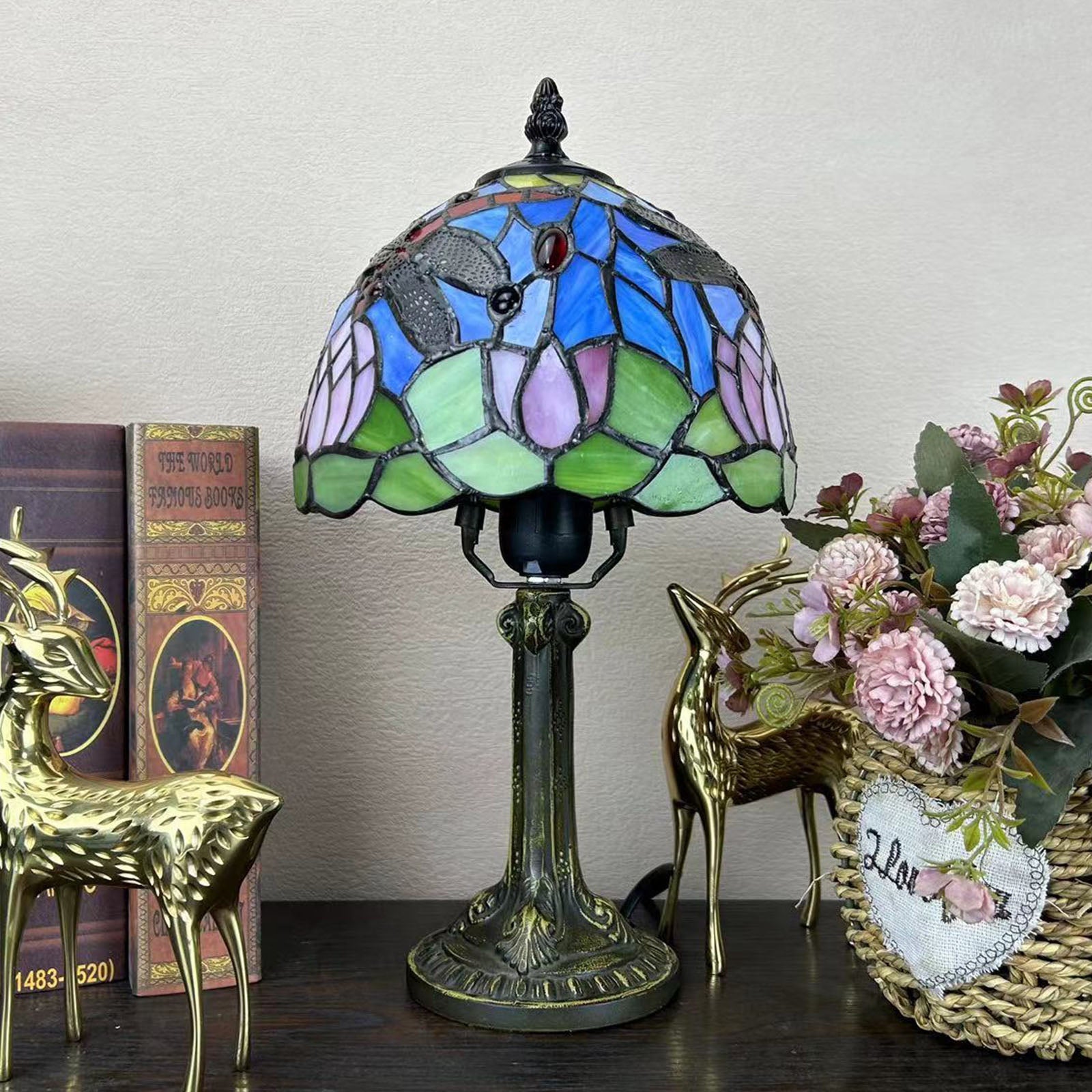 Alloy Glass Dome Flower Table Lamp