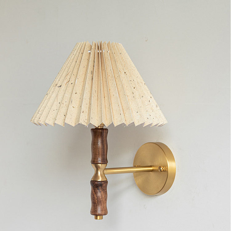 Walnut Pleated Umbrella Wall Lamp