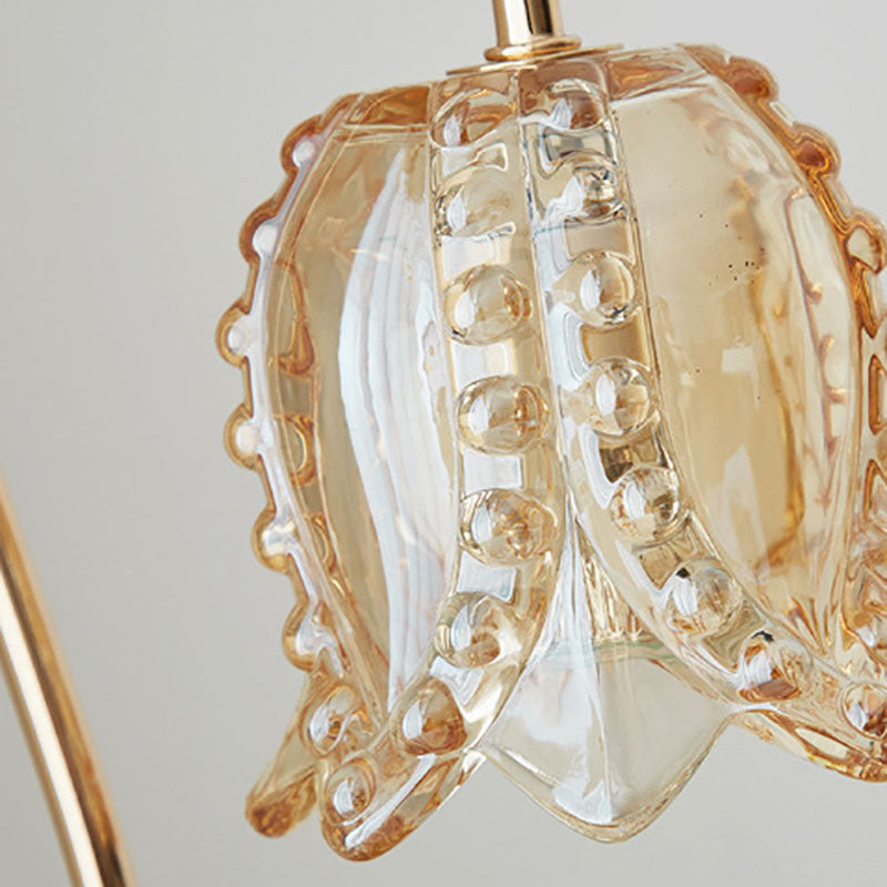 Flower Wood Iron Glass Table Lamp