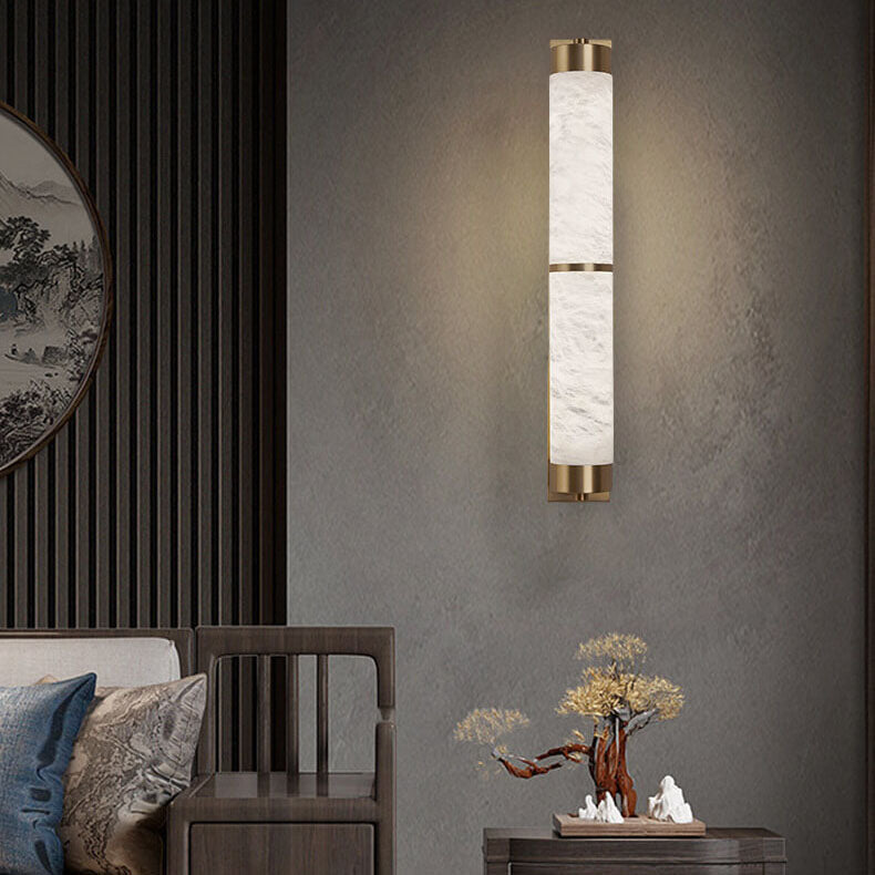 Full Copper Marble Column Wall Lamp