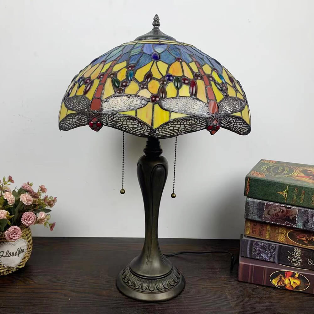 Umbrella Flower Dragonfly Alloy 2-Light Table Lamp