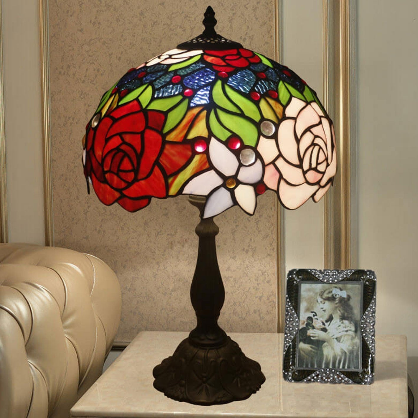 Rose Stained Glass Table Lamp