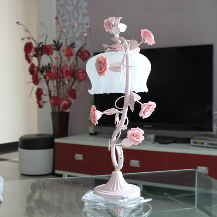 Romantic Pink Glass Ceramics Table Lamp