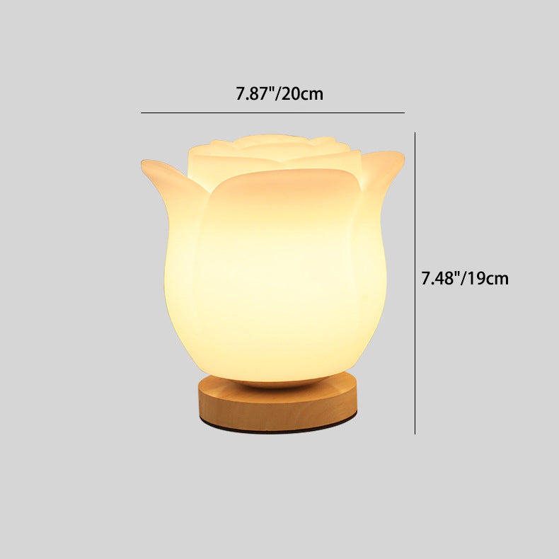 Flower Polyethylene Wooden Bedroom Table Lamp