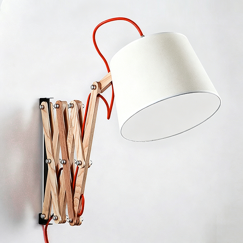 Fabric Cone Solid Wood Wall Lamp