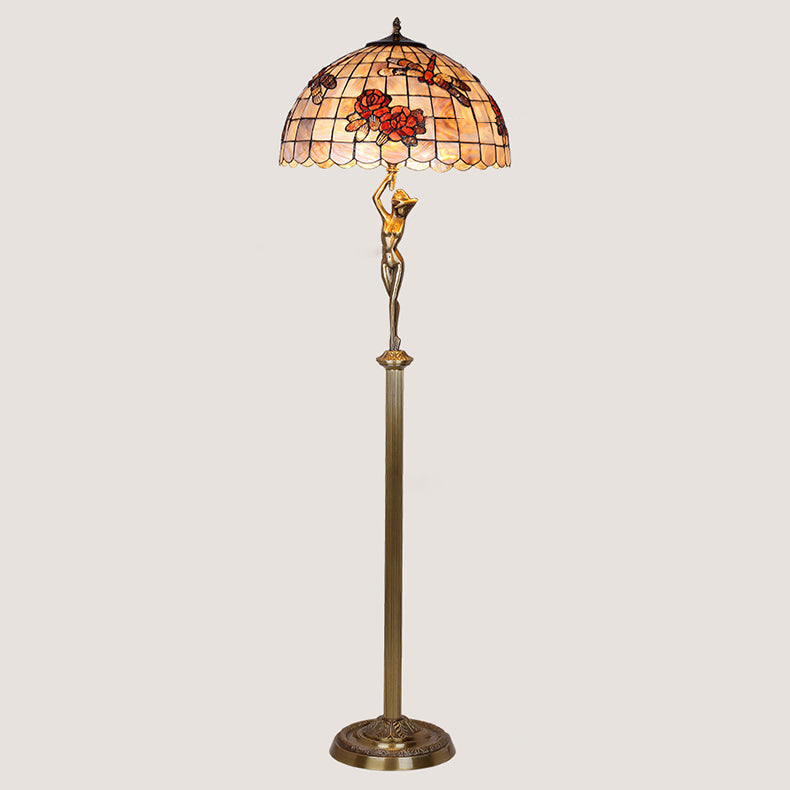 Brass Shell Dome Rose 3-Light Floor Lamp