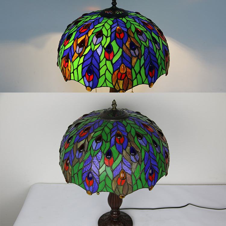 Stained Glass Peacock Sunflower 2-Light Table Lamp