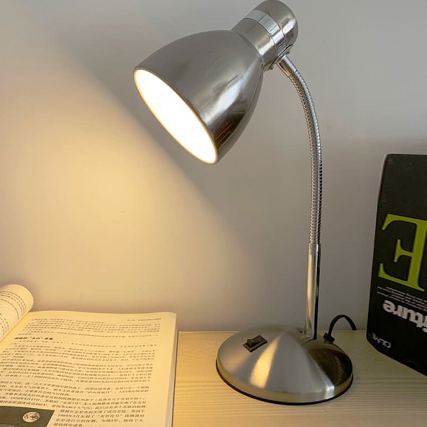 Aged Chrome Metal Table Lamp