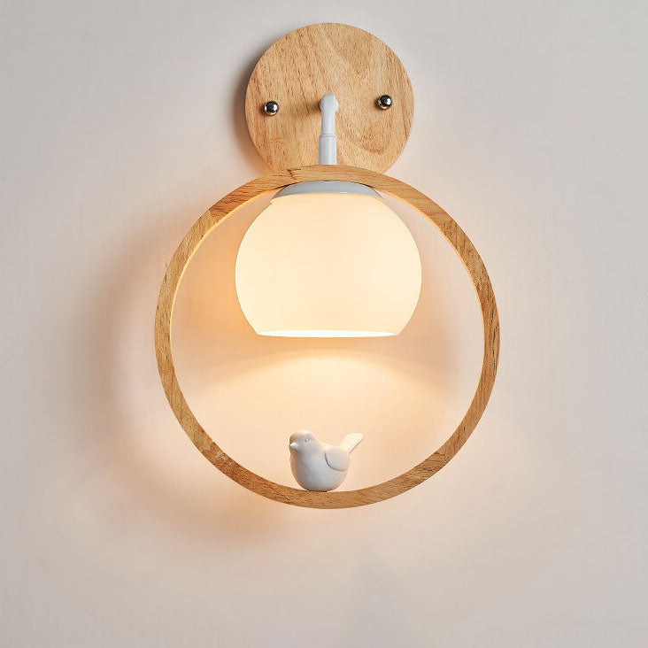 Glass Wood Ring Bird Wall Lamp