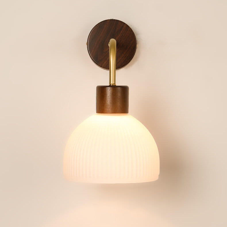 Walnut Striped Glass Dome Wall Lamp