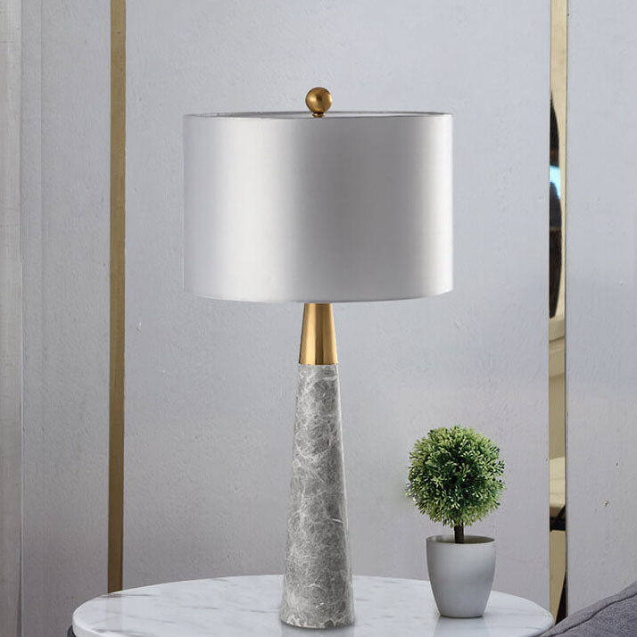 Fabric Lampshade Gray Marble Table Lamp