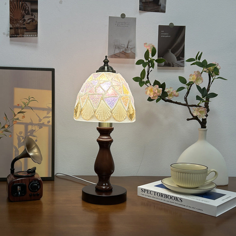 Wood Glass Hemispheroid Shell Table Lamp
