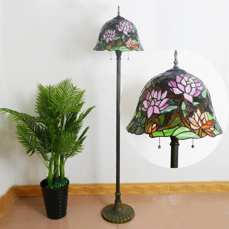 Stained Glass Daisy Dragonfly 2-Light Floor Lamp