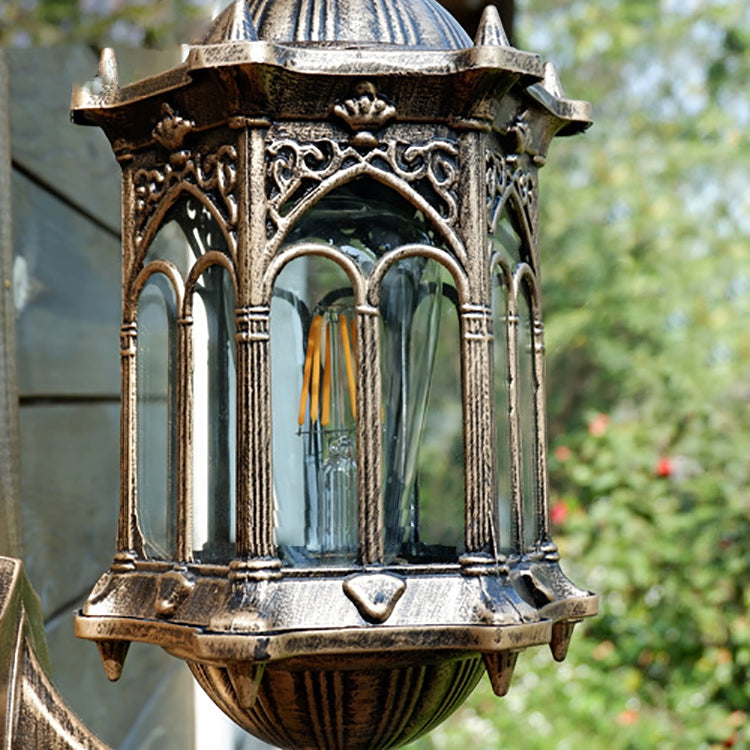 Hexagonal Aluminum Watermarked Glass Outdoor Light