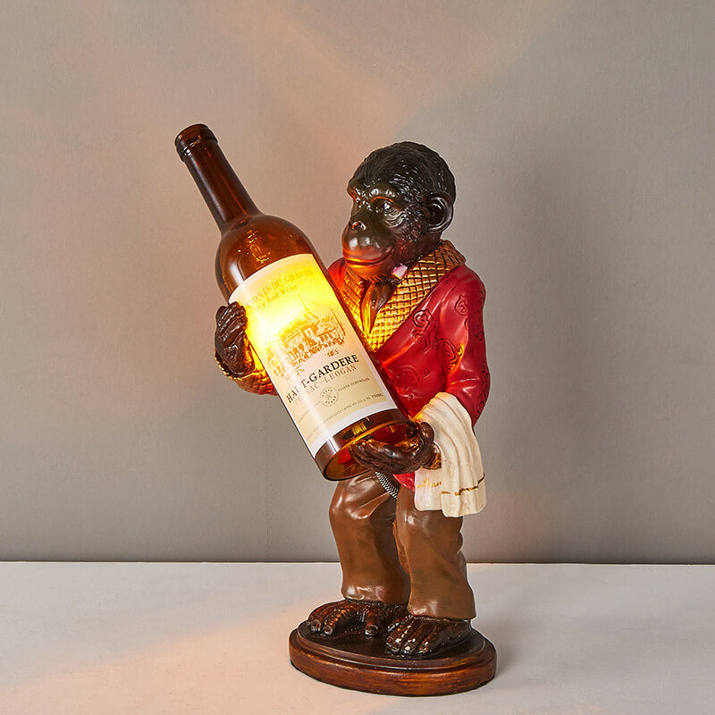 Monkey Resin Wine Bottle Table Lamp