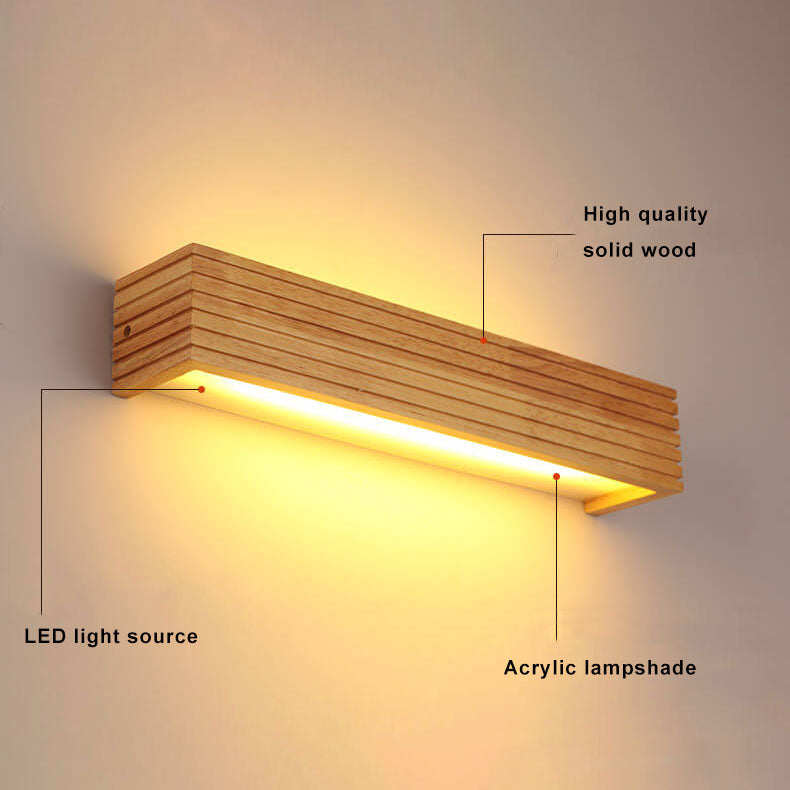 Solid Wood Rectangular Linear Wall Lamp