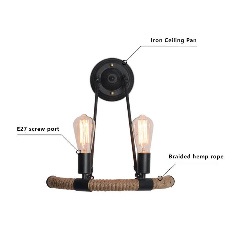 Hemp Rope Iron 2-Light Wall Lamp