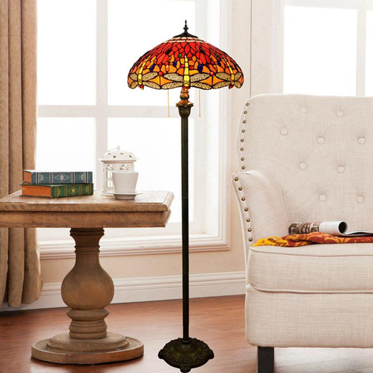 Vintage Tiffany Stained Glass 2-Light Floor Lamp
