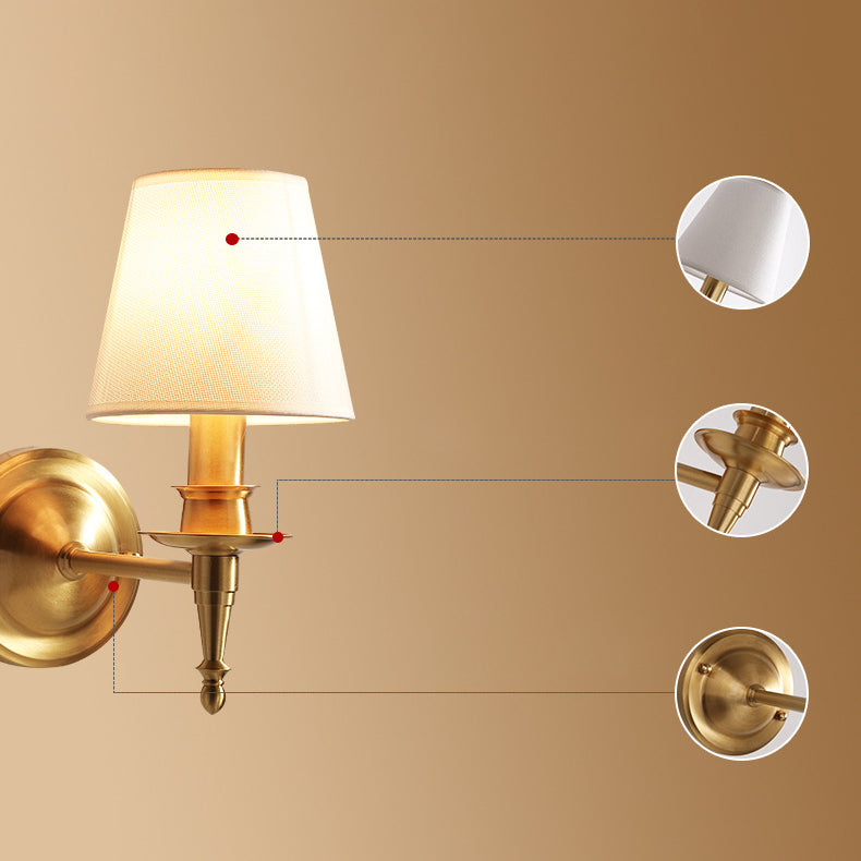 Fabric Copper Bedroom Wall Lamp