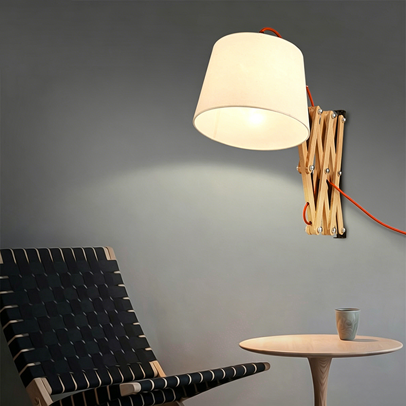 Fabric Cone Solid Wood Wall Lamp