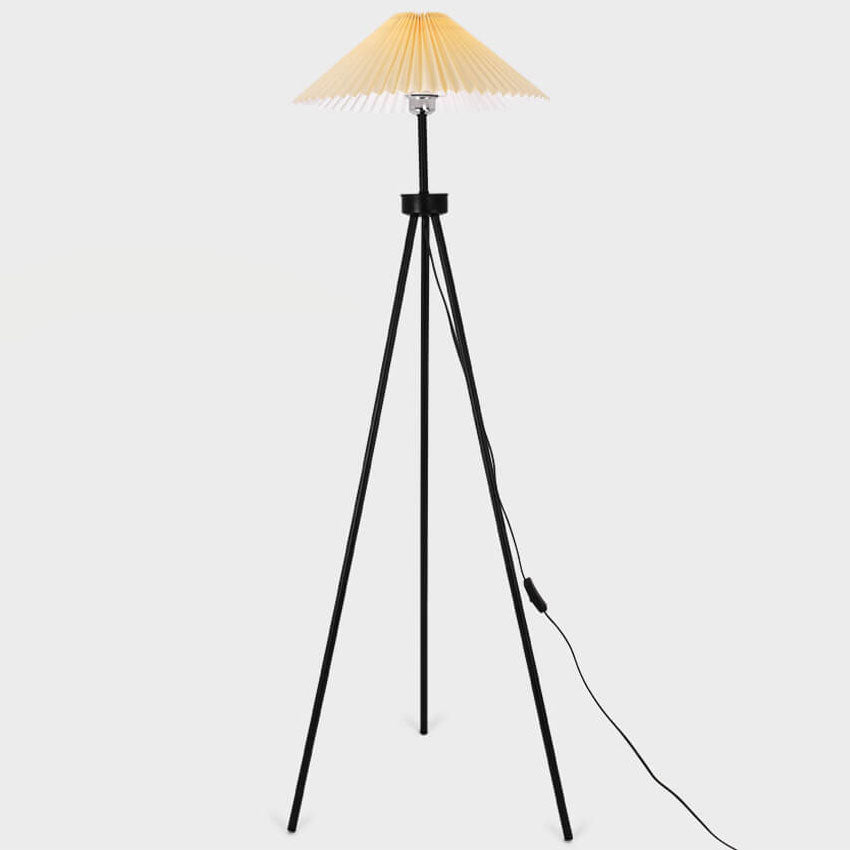 Pleated Canvas Iron Tripod Floor Lamp