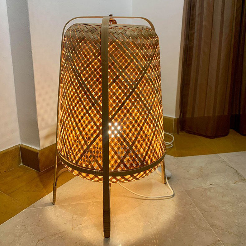 Cylindrical Hand-Woven Bamboo Bedroom Floor Lamp