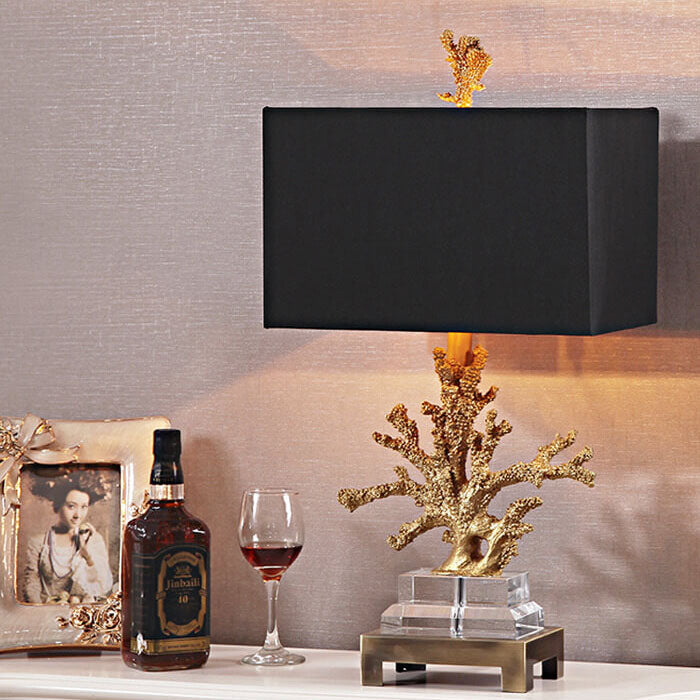 Linen Resin Crystal Coral Table Lamp