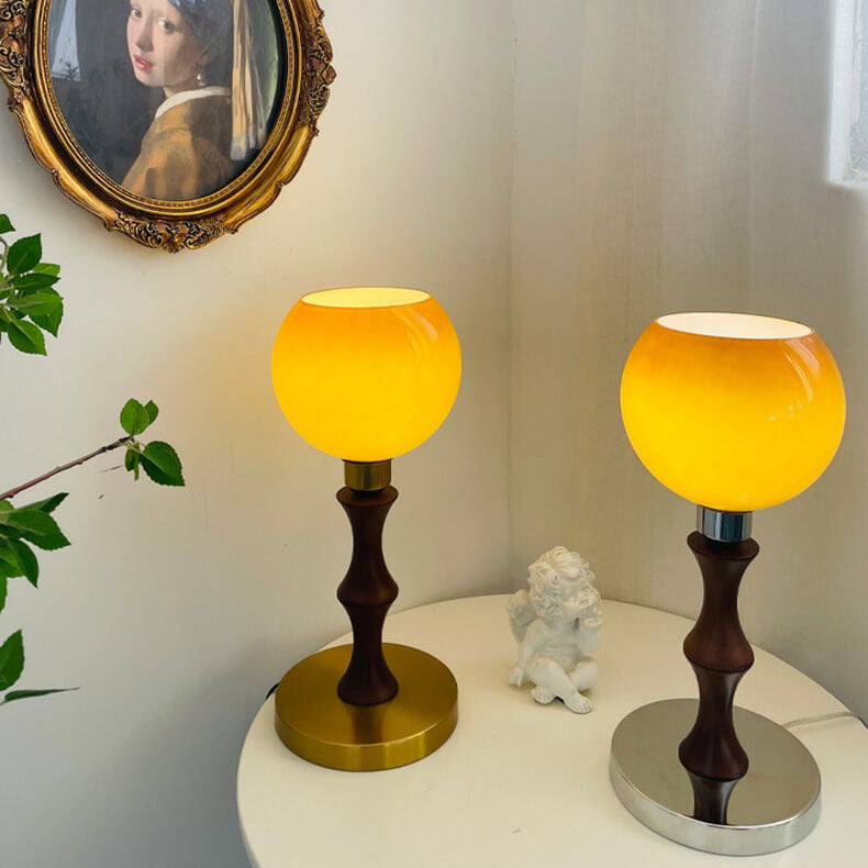 Spherical Glass Wood Table Lamp