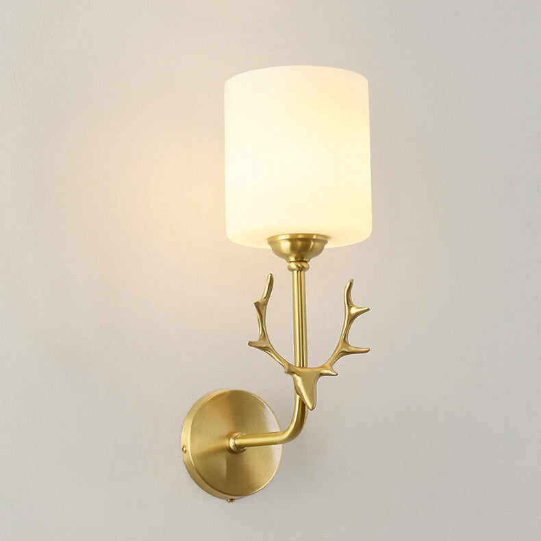 Glass Cylinder Antler Copper Wall Lamp