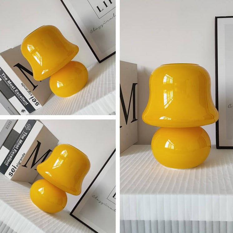 Cream Handmade Glass Mushroom Table Lamp