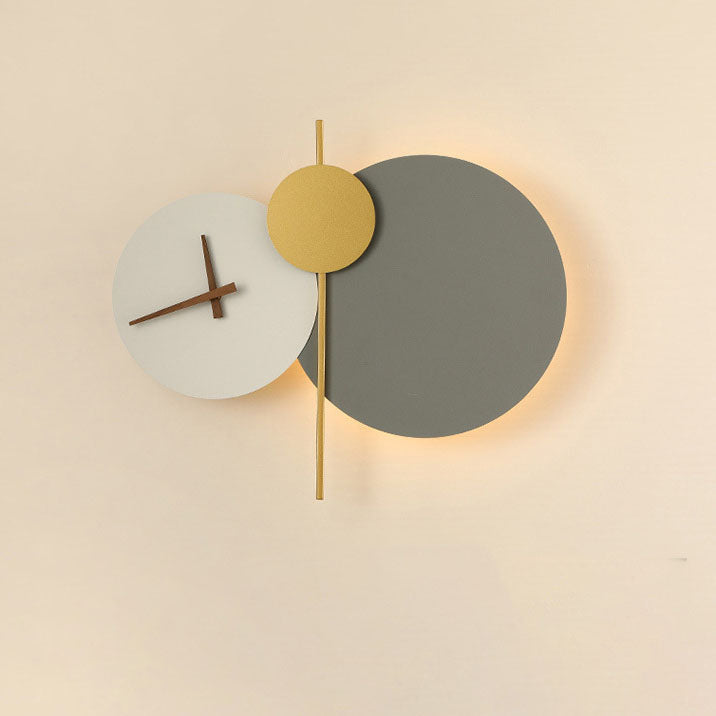 Round Iron Acrylic Clock Wall Lamp