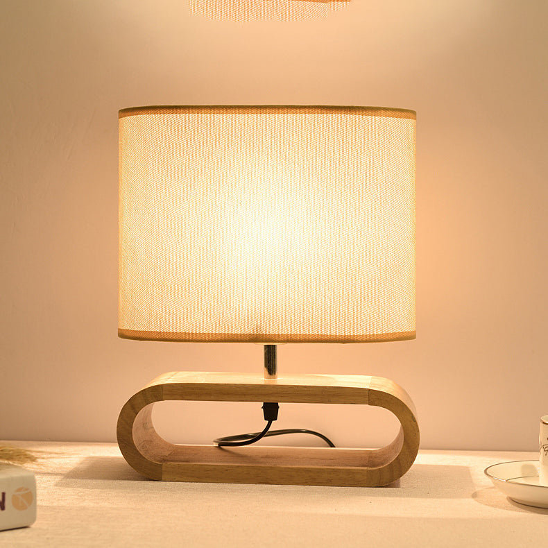 Wood Fabric Cylinder Elliptical Table Lamp
