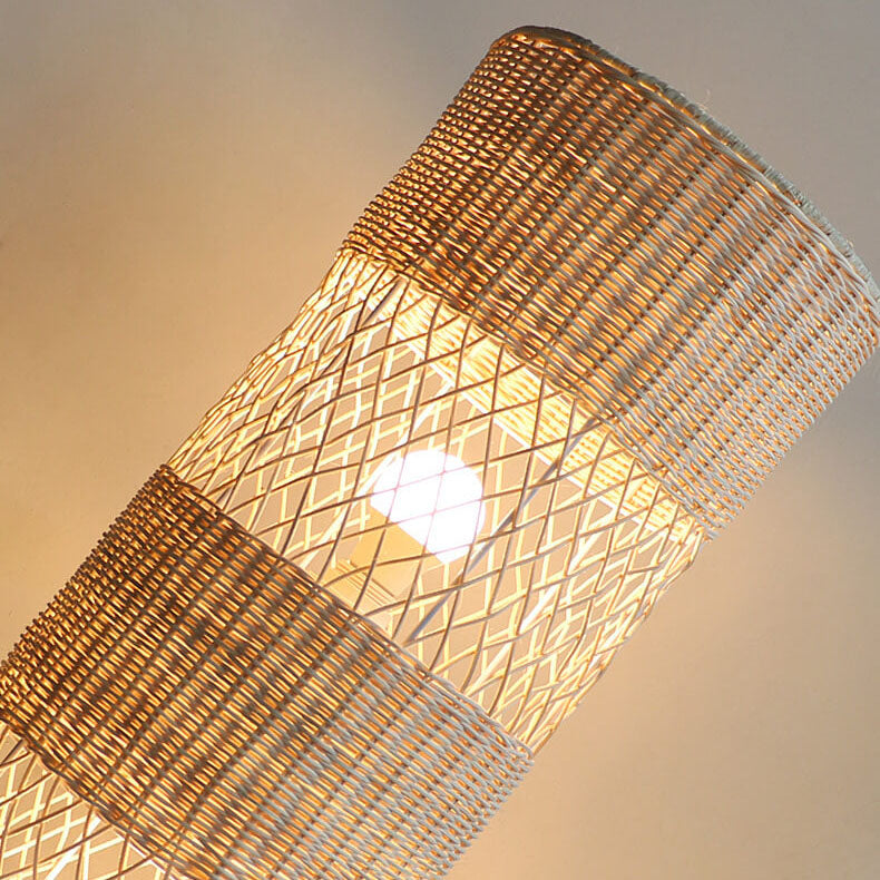 Rattan Weaving Round Column Floor Lamp