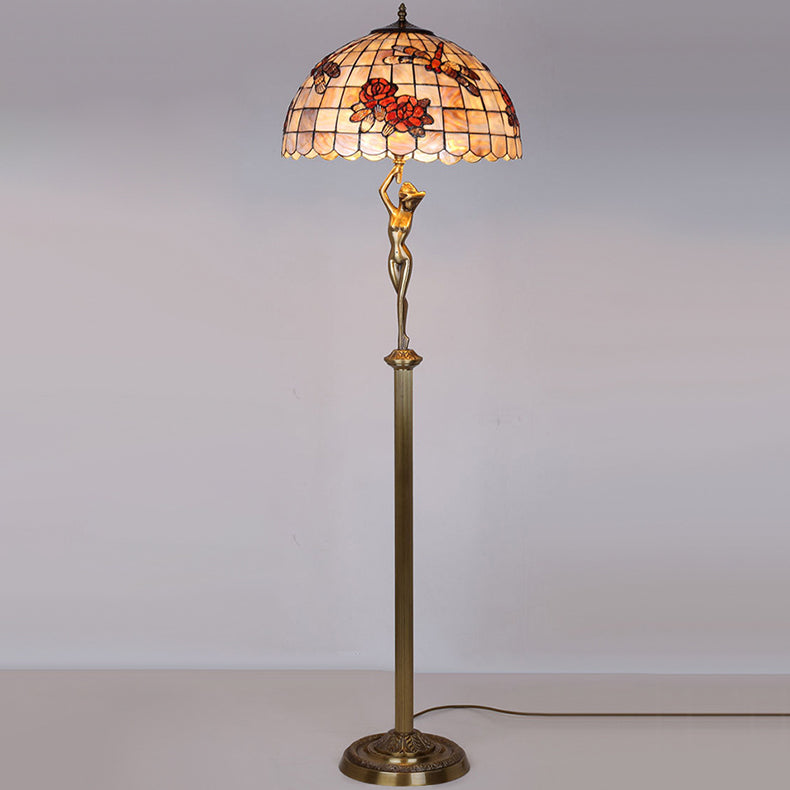 Brass Shell Dome Rose 3-Light Floor Lamp
