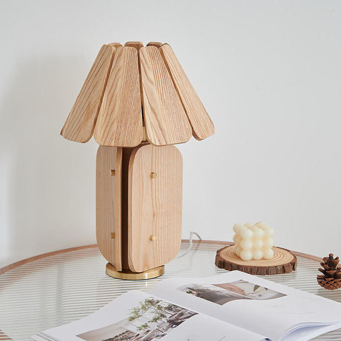 Style Umbrella-Shaped Wood Brass Table Lamp
