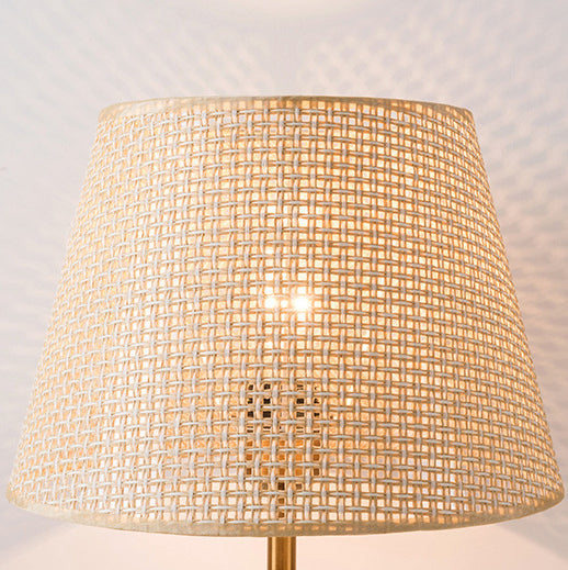Fabric Round Wood Metal Table Lamp