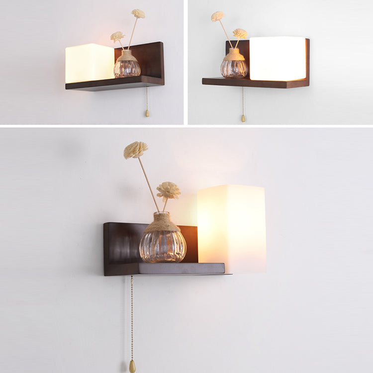 Rectangular Square Shelf Wood Wall Lamp