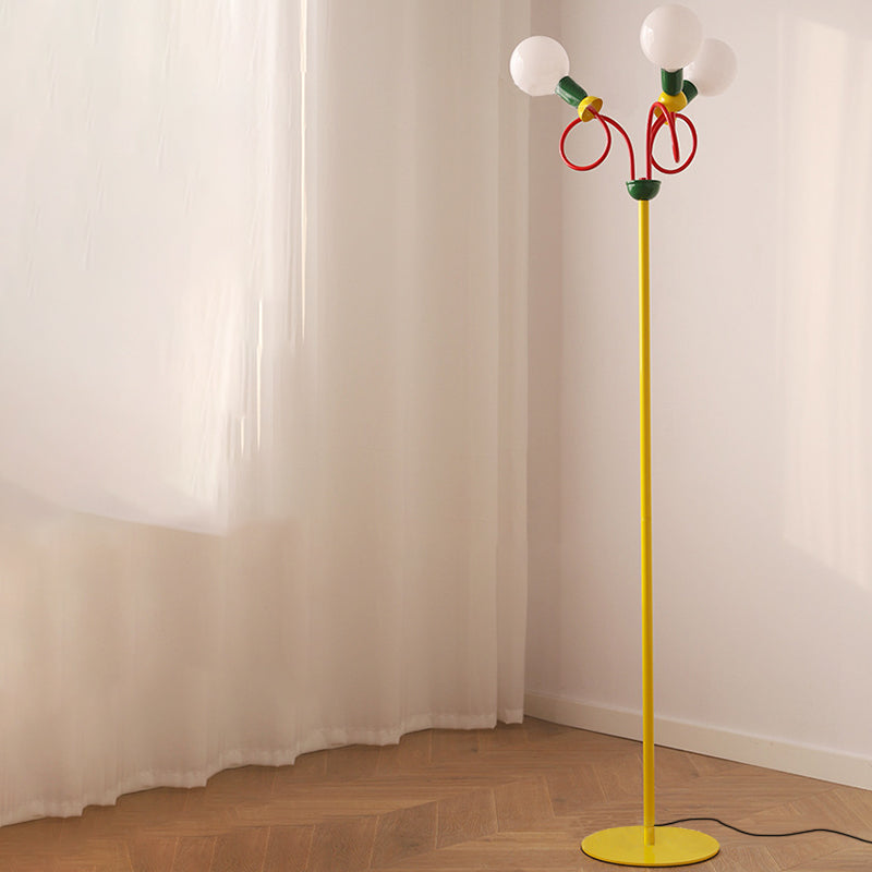 Curved Pole Round Ball 3-Light Floor Lamp
